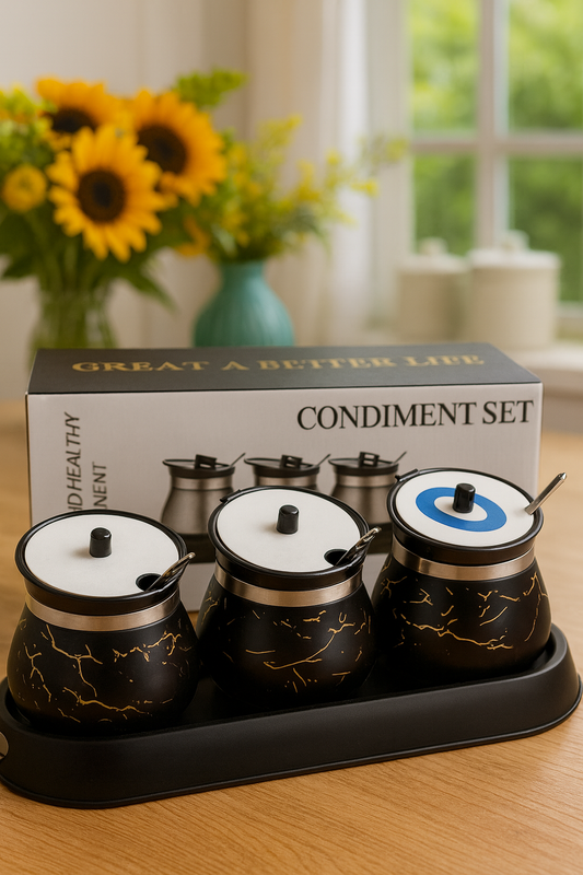 Marble Condiment set- Sugar, salt, pepper