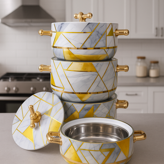 Luxury Marble & Gold Hot Pot Set – 4 Pieces