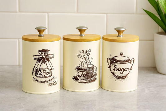 3-in-1 Tea, Coffee & Sugar Alloy Canister Set – Cream White