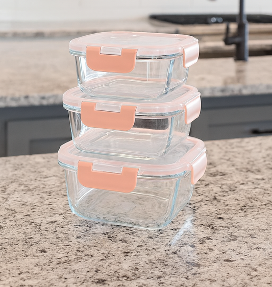 3-in-1 Snack Storage Box Set – Glass with Transparent Top Lid