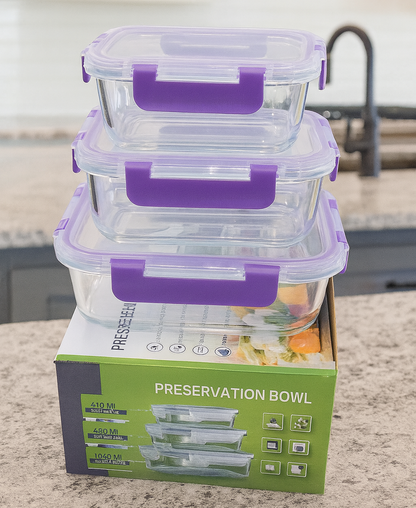 3-in-1 Snack Storage Box Set – Glass with Transparent Top Lid