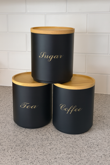 TEA, COFFEE & SUGAR Canister Alloy Set