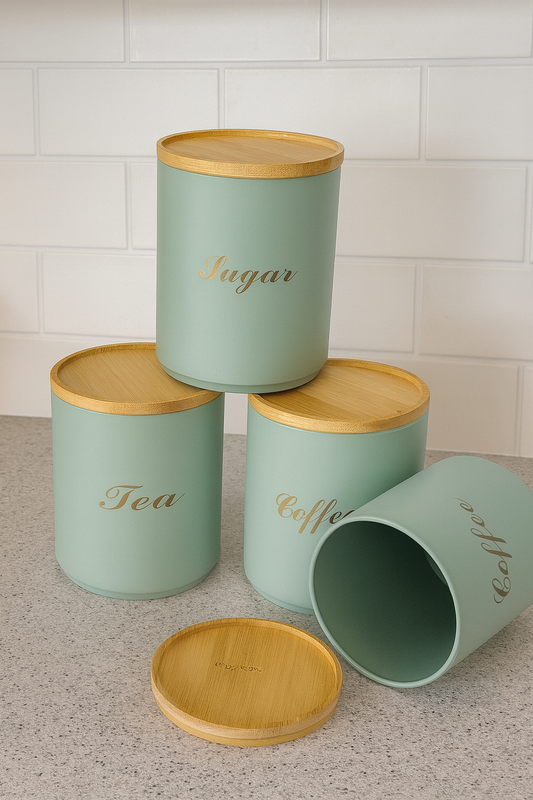 TEA, COFFEE & SUGAR Canister Alloy Set