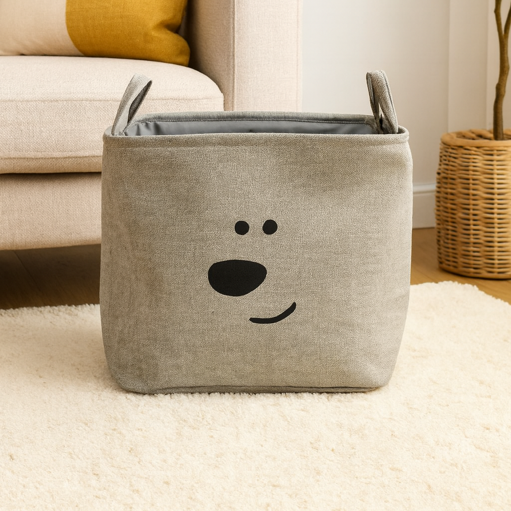 Printed Multipurpose Fabric Basket (35×40cm) for laundry, toys, shopping, storage, or home organization.