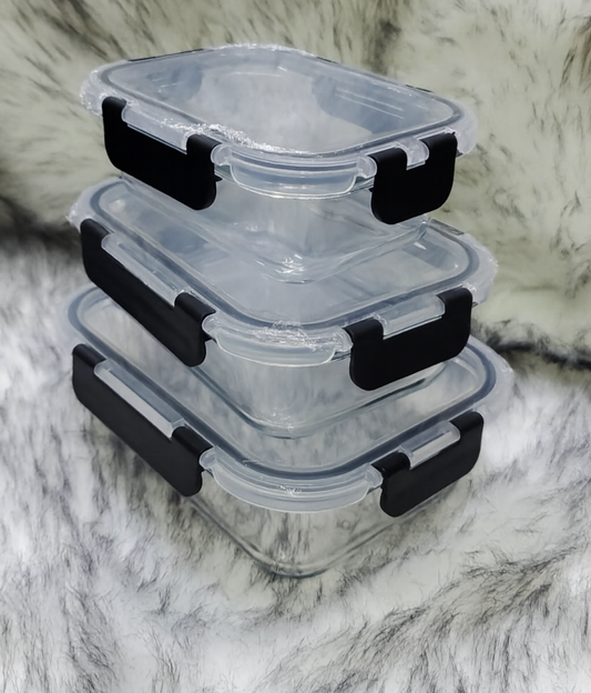 3-in-1 Snack Storage Box Set – Glass with Transparent Top Lid