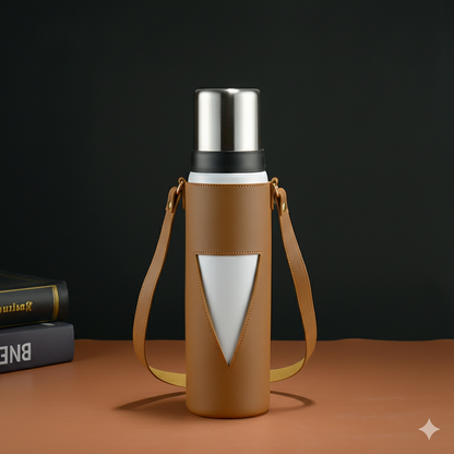 Premium 1000ml Vacuum Flask with Leather Carry Case