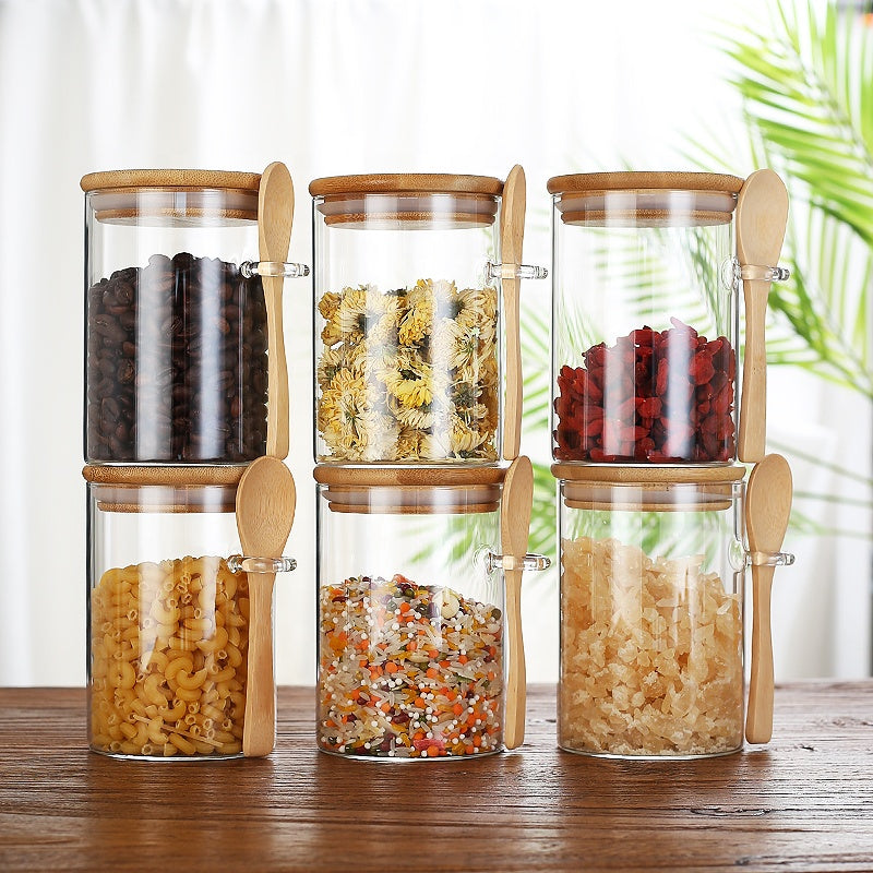500ml Glass Storage Jar with Bamboo Lid & Spoon – Airtight Kitchen Container