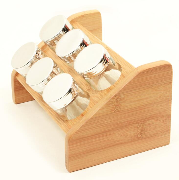 6-Piece Bamboo Spice Rack with Jars