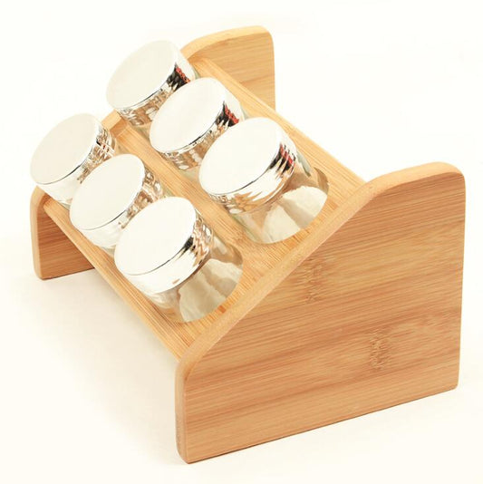 6-Piece Bamboo Spice Rack with Jars