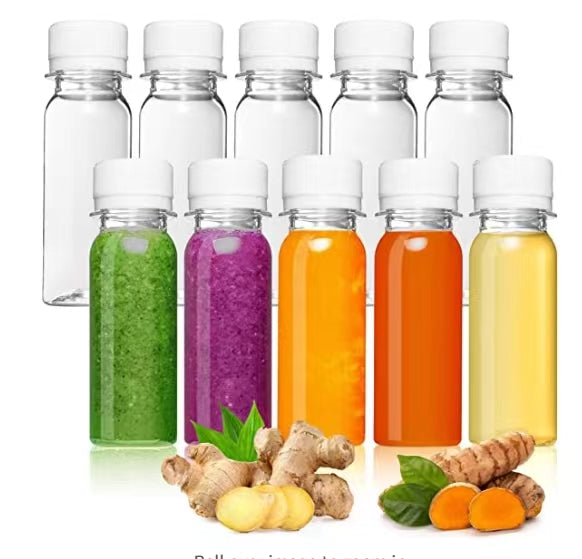 6-Piece Plastic Wellness Shot Bottles – 60ml (Reusable Mini Juice Containers)