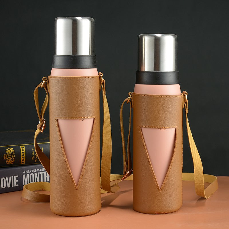 Premium 1000ml Vacuum Flask with Leather Carry Case