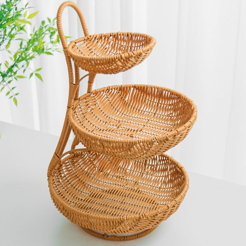 3-Tier Handmade Rattan Fruit Rack – Brown
