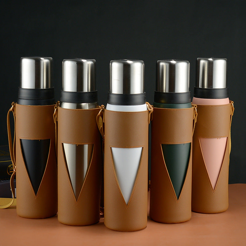 Premium 1000ml Vacuum Flask with Leather Carry Case