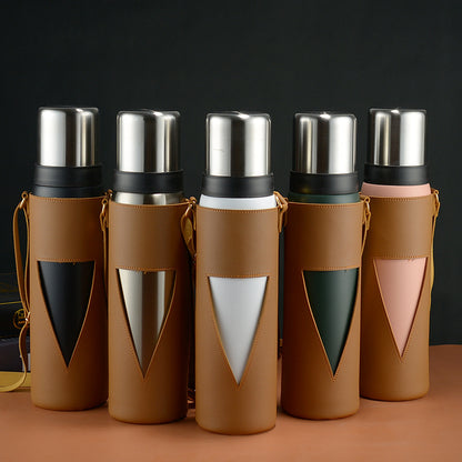 Premium 1000ml Vacuum Flask with Leather Carry Case