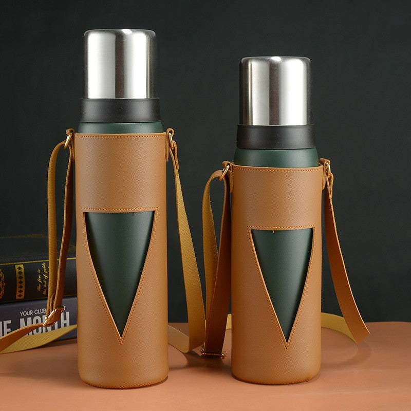 Premium 1000ml Vacuum Flask with Leather Carry Case
