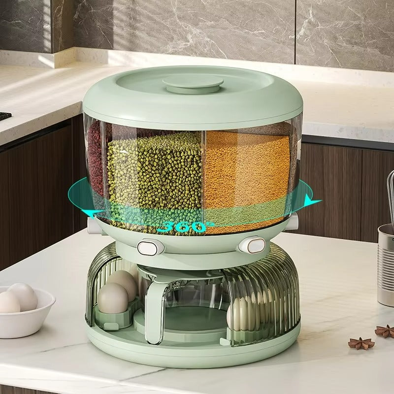 Partitioned Rotating Cereal Dispenser (2-in-1 Cereal Dispenser + Egg Holder)