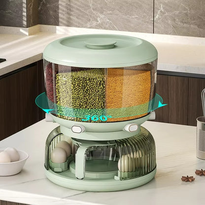 Partitioned Rotating Cereal Dispenser (2-in-1 Cereal Dispenser + Egg Holder)