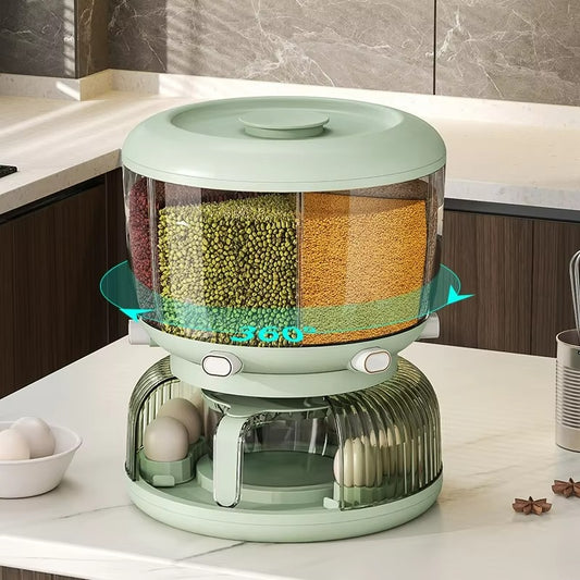 Partitioned Rotating Cereal Dispenser (2-in-1 Cereal Dispenser + Egg Holder)