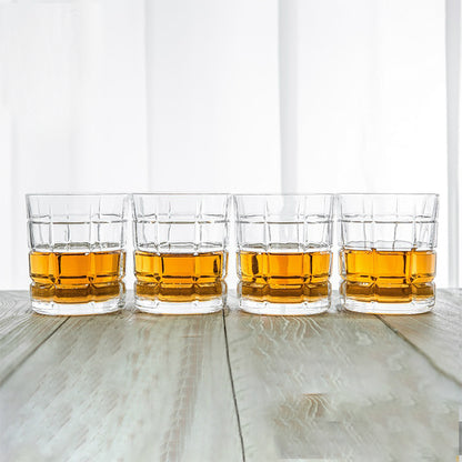 6 Piece Whisky Glass Set  320ml Grid-Pattern Heavy Base Tumblers