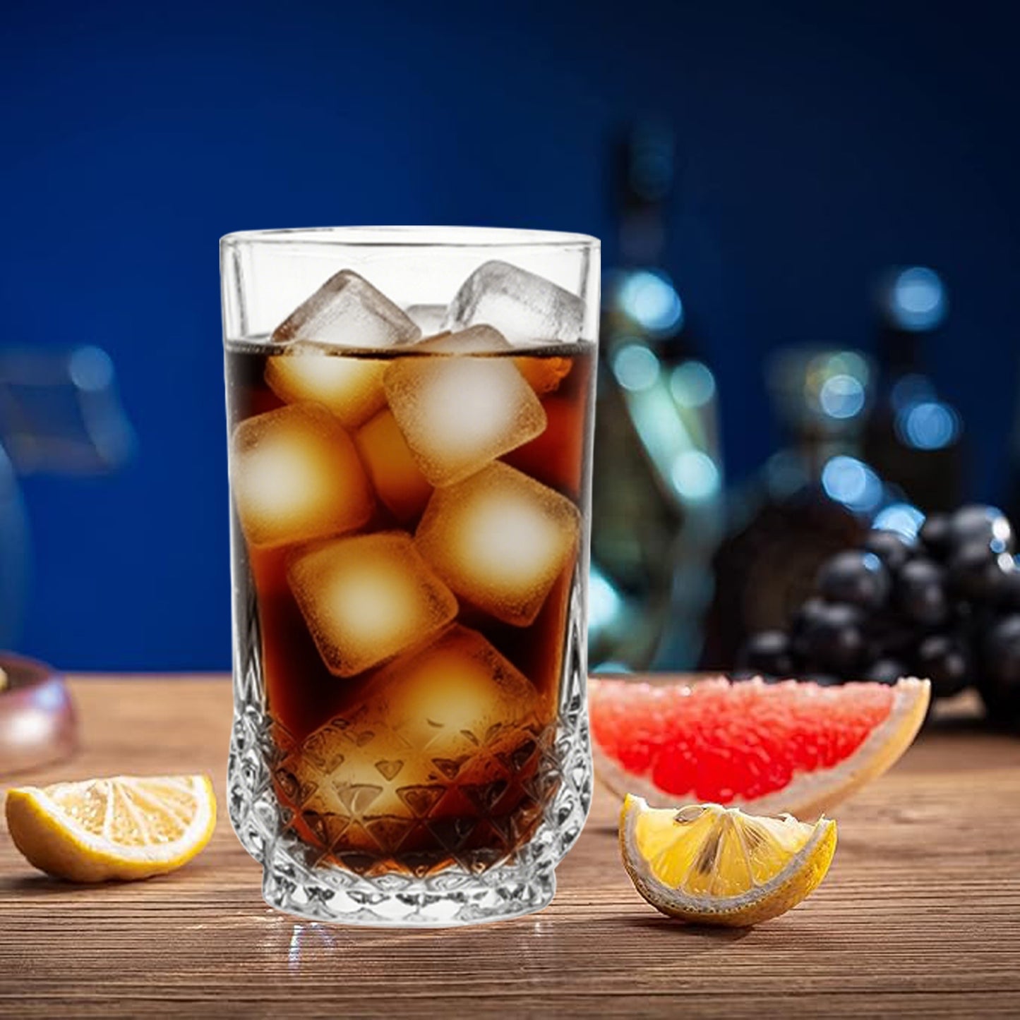 6-Piece Long Diamond Glass Set.Elegant Textured Crystal-Style Tall Drinking Glasses