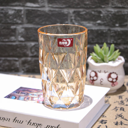 6 Piece Gold Glass  Set 330ml Diamond-Cut Crystal-Style Drinking Glasses