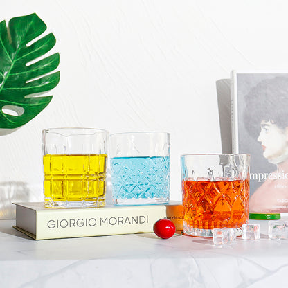 Blinkmax 6-Piece Short Glass Set.Diamond-Cut Whiskey & Cocktail Glassware