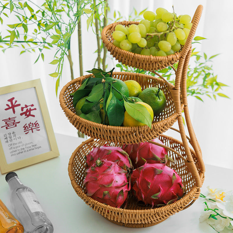 3-Tier Handmade Rattan Fruit Rack – Brown