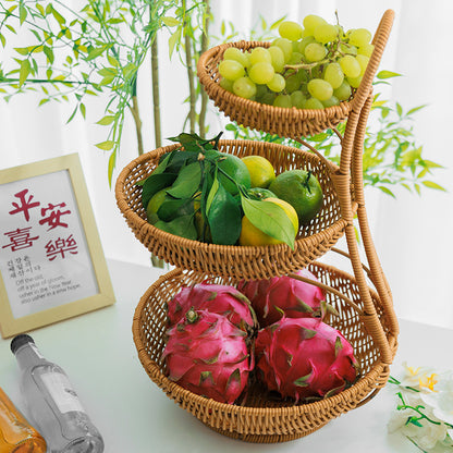 3-Tier Handmade Rattan Fruit Rack – Brown