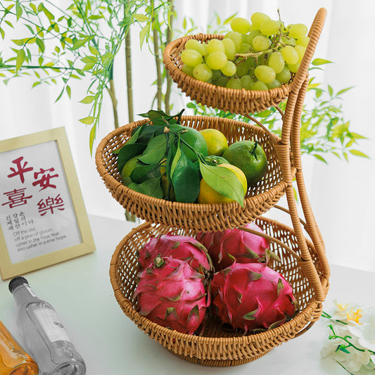 3-Tier Handmade Rattan Fruit Rack – Brown