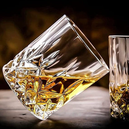 Blinkmax 6-Piece Short Glass Set.Diamond-Cut Whiskey & Cocktail Glassware