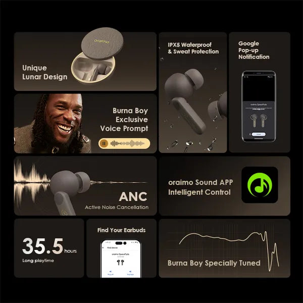 Oraimo  Spacepods X Burna Boy ANC True Wireless Earbuds, Waterproof OEB-E105D