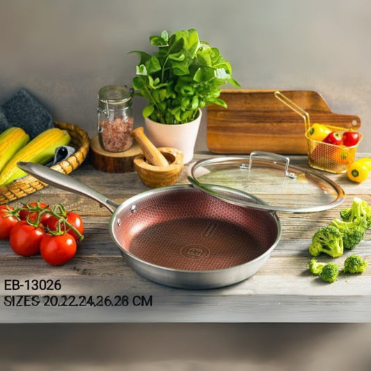 Edenberg Stainless Steel Frying Pan with Lid.Non-Stick Honeycomb Design.