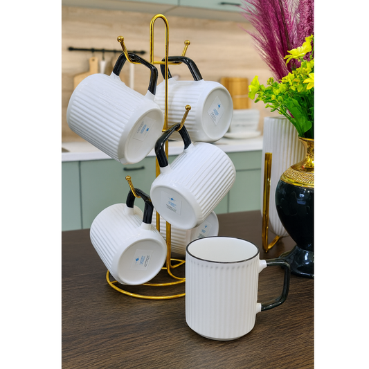 Elegant Ceramic Mug Set with Stand