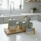 Modern Ceramic Tea Set with Bamboo Handles– 1.3L Kettle & 6×320ml Cups + serving tray