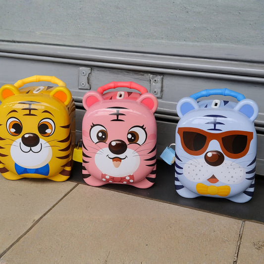 Metallic Tiger Coin Bank (with Lock & Handle)