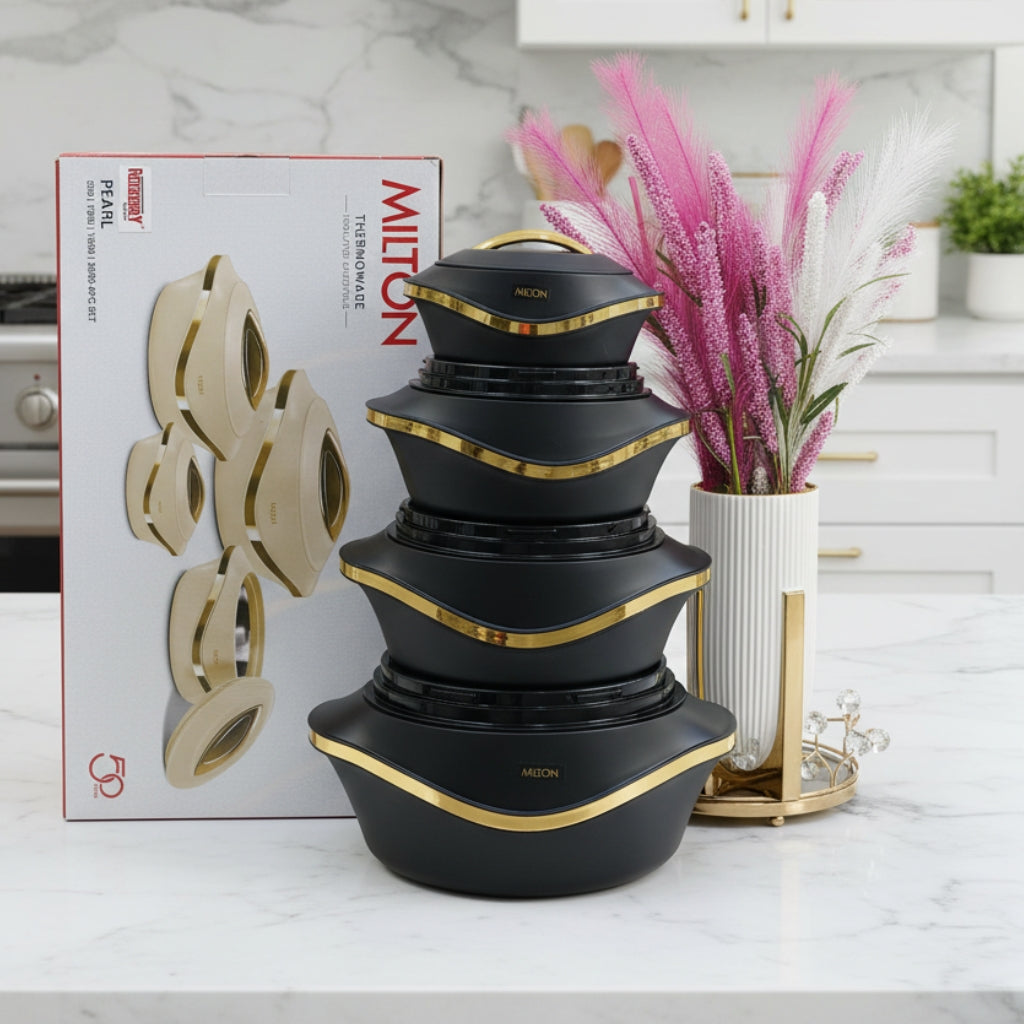 Milton Pearl Hot Pot Set – 4 Pieces serveware (0.5 L  1.0 L  1.5 L  2.5 L)