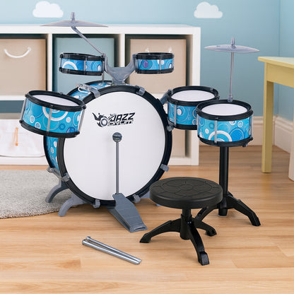 Kids’ Jazz Drum Set — 5-Piece Toy Drum Kit with Stool & Cymbals