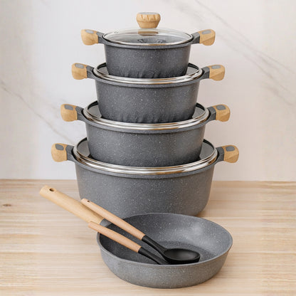 UCClife 11-Piece Heavy-Duty Cookware Set with Bamboo Handles