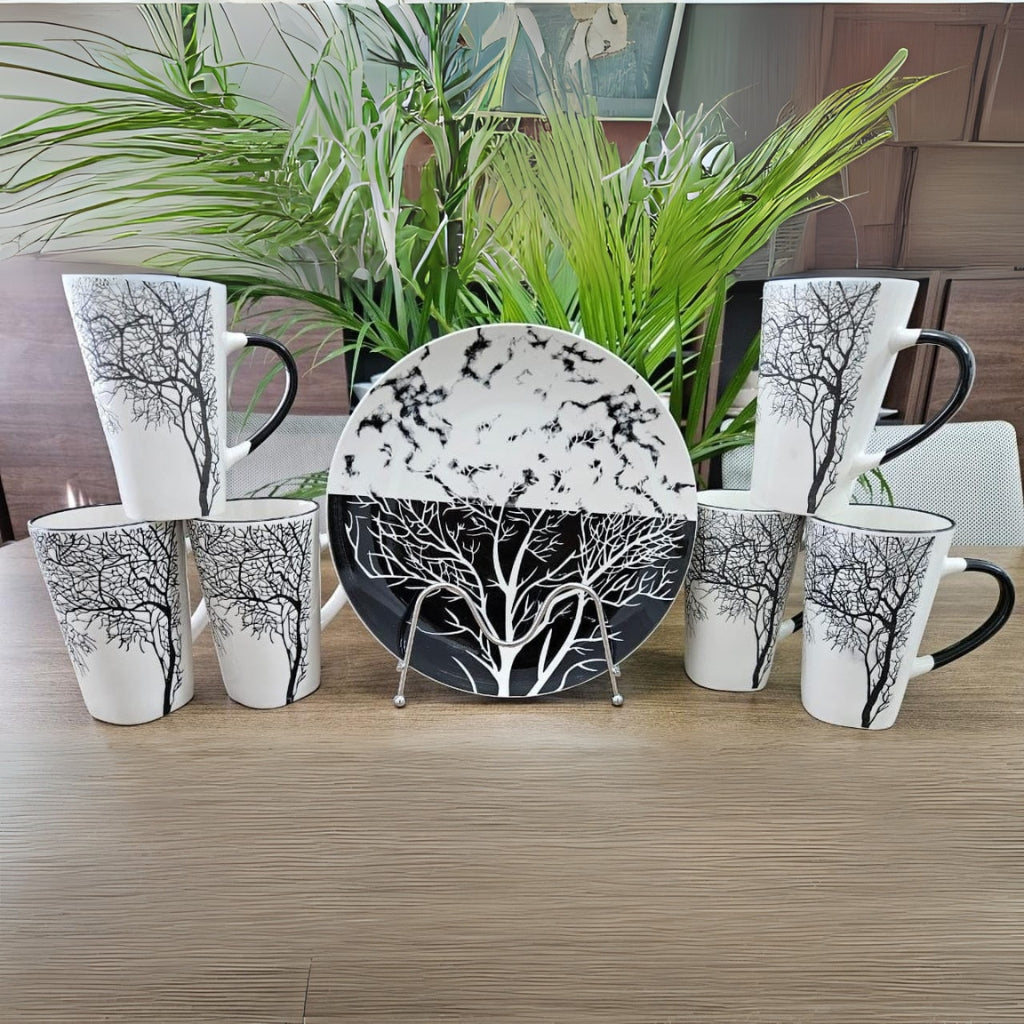 Black & White Tree Design Dinner Set (12pcs)