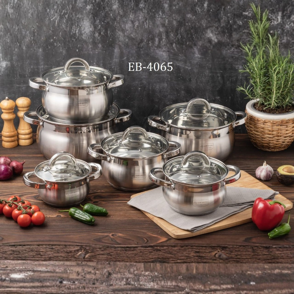 12-Piece Edenberg Stainless Steel Cookware Set (Code: EB-4065)