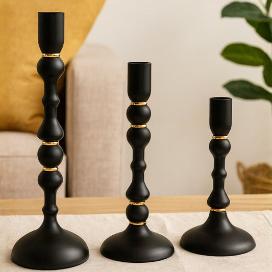 Luxurious 3-in-1 Metallic Candle Holder Set (Matte Black & Gold)