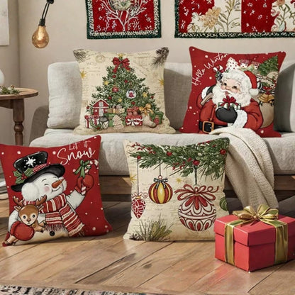 Christmas Themed Linen Throw Pillow Covers (45×45cm)