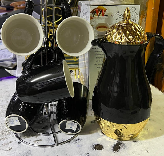 Tea set mugs and a flask 6 pieces