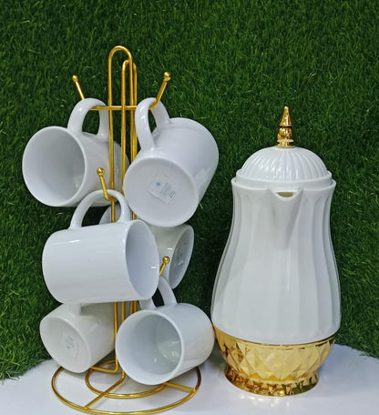 Tea set mugs and a flask 6 pieces