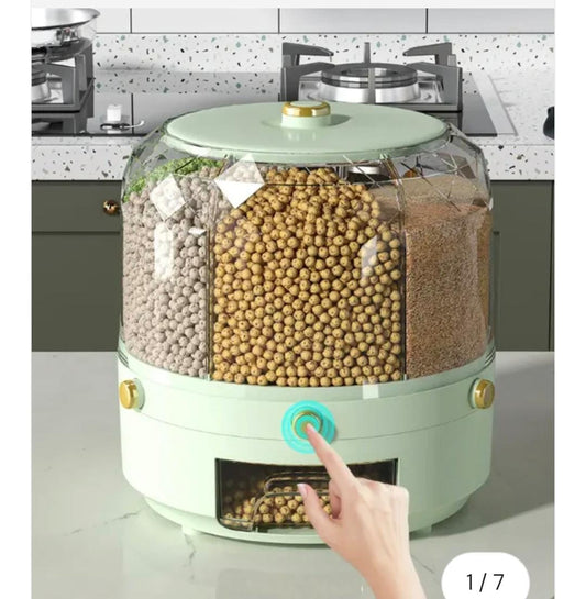 Rotating 6-Grid Food Storage Container –  BPA-Free Cereal & Grain Organizer