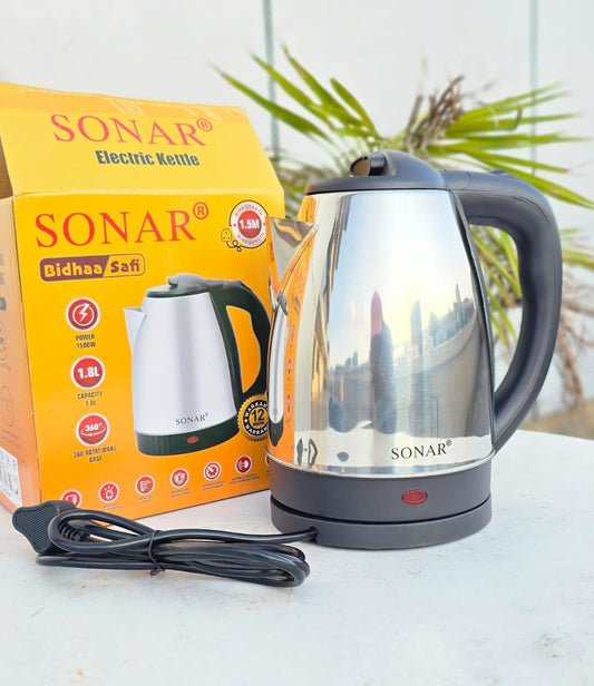 Sonar 1.8L Electric Kettle – Stainless Steel | 1500W Fast Boil | Auto Shut-Off | 360° Base