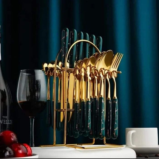 24pc Cutlery Marble set- Gold