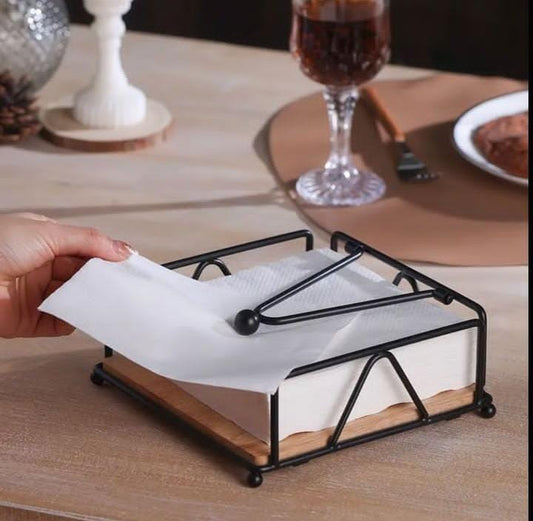 Elegant Metal & Wood Napkin Holder