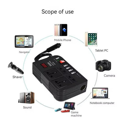 300W Car Power Inverter – Portable 12V to 220V Converter with 4 USB Ports