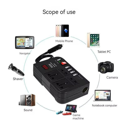 300W Car Power Inverter – Portable 12V to 220V Converter with 4 USB Ports